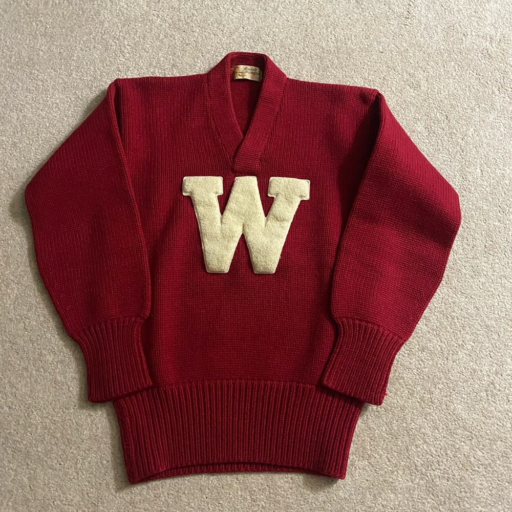 🏈1950s Vintage RARE Wigwam Letterman Red & White Sheboygan Football Sweater🏈
